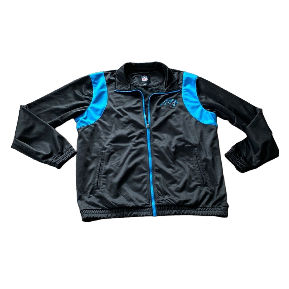 NFL Carolina Panthers Full Zip Track Jacket Logo Black Blue SIZE L